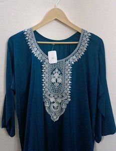 Elegant Teal Kurta with White Embroidery