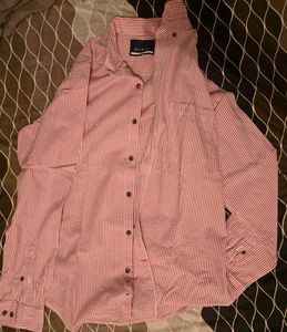 Men's Red &amp; White Striped Button-Up Shirt