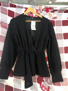 SHEIN Chic Black Peplum Wrap Top