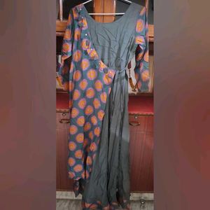 Stylish Printed gown with attached side jacket for