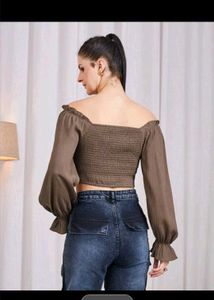 Chic Brown Puff Sleeve Top &amp; Skirt Set