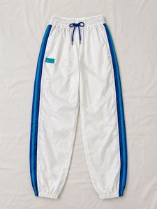White Track Pants with Blue Stripes