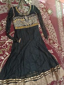 🖤 Black &amp; Gold Embroidered Anarkali Gown ✨