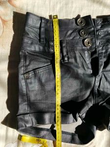 Black Denim Cuff Shorts