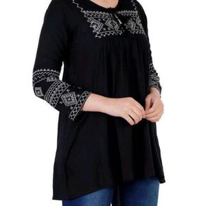 Embroidered Black Casual Kurta