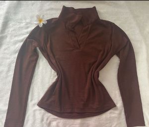 brown  Mock Neck Top
