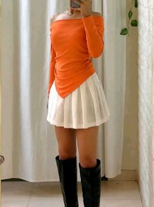 Tangerine Off-Shoulder Asymmetrical Top