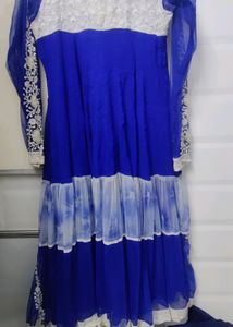 Blue Coloured Kalidar Flared Long Gown