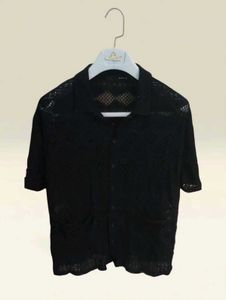 Chic Black Crochet Button-Up Top