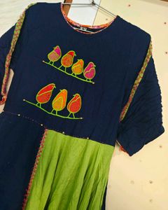 Designed frilled Bird Embroidered Kurta 💙💚