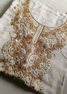 Embroidered Cream Ethnic kurti