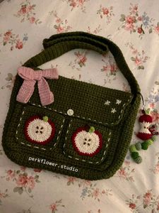 Crocheted Black Shoulder Bag with Bows