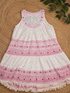 White & Pink Lace Ethnic Dress