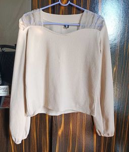 Chic Sheer Yoke Long Sleeve Top