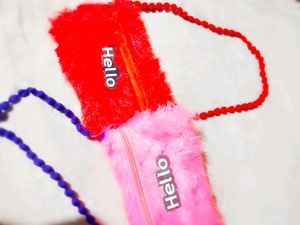 Red Pink Kid's Furr Soft Sling Bag Combo Set Of 2.
