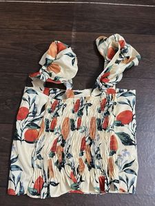 Cute Orange Print Ruffle Top