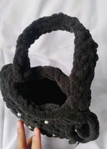 Handmade Black Crochet Pearl Bag🖤