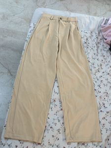 High Waisted Beige Wide Leg Trousers