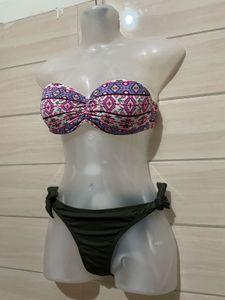 padded Boho Print Strapless Bikini Top