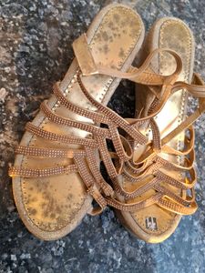 Sparkling Gold Rhinestone Strappy Sandals