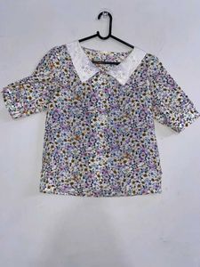 Floral Print Top with Peter Pan Collar