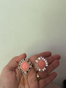 Designer Peach Stud Earrings with Mirror Work