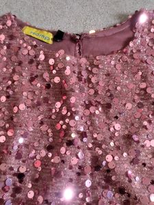 Sequin Rose Gold Partywear Top With Flared Sleeves