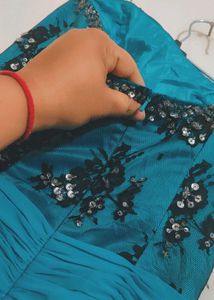 Cyan Color Stunning Embellished Gown 30 Bust