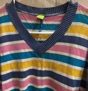 Striped Knit V-Neck Sweater