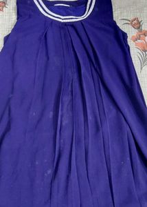 Blue sleeveless top with silver Moti