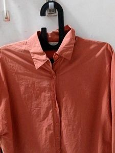 Coral Oversized Button-Up Shirt , Made in korea
