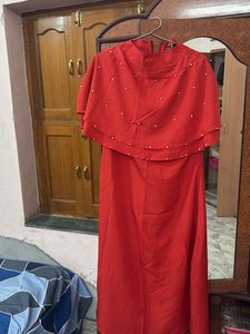 Elegant Red Kurta with Pearl Embellishments
