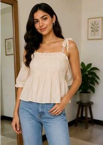 White Smocked Tie-Strap Top