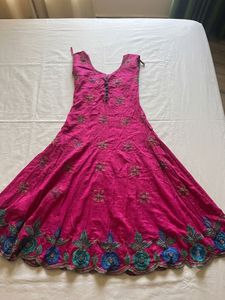 Pure cotton Pink Embroidered Anarkali Suit