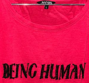 Pink "Being Human" beaded T-Shirt