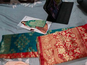 New Elegant Red and Teal Silk Saree