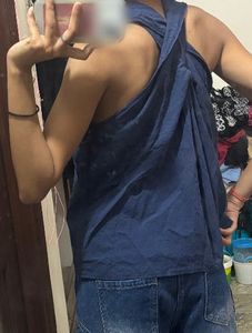 Blue Sleeveless V-Neck Top