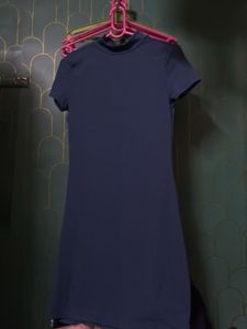 Navy Blue Ribbed Mock Neck Dress