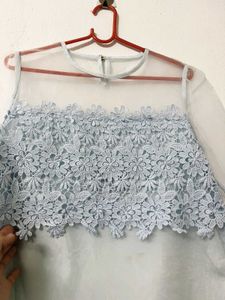 Light Blue Lace &amp; Sheer Blouse