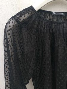 zara black net top.