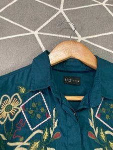 Embroidered Teal Button-Down Shirt
