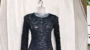6206. Sheer Black Lace Long Sleeve Bodysuit