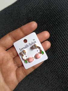 Cute Pink Peach & Crystal Earrings