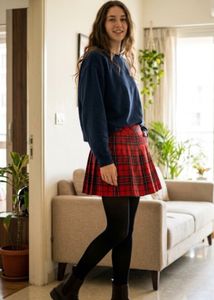 Red Plaid Pleated Mini Skirt from TOKYO