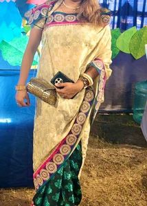Elegant Cream & Black/Green Saree with Blouse