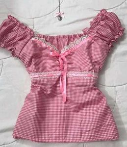 y2k Cute Pink Gingham Cottagecore Top