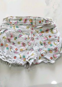 Fruity Print Denim Shorts