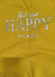 Mustard Graphic Tee with Sheer Mesh Sleeves