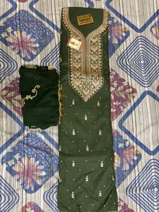 Green Embroidered  unstitched suit with dupatta