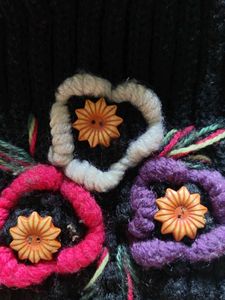 Handmade Knit Beanie with Floral Embellishments
